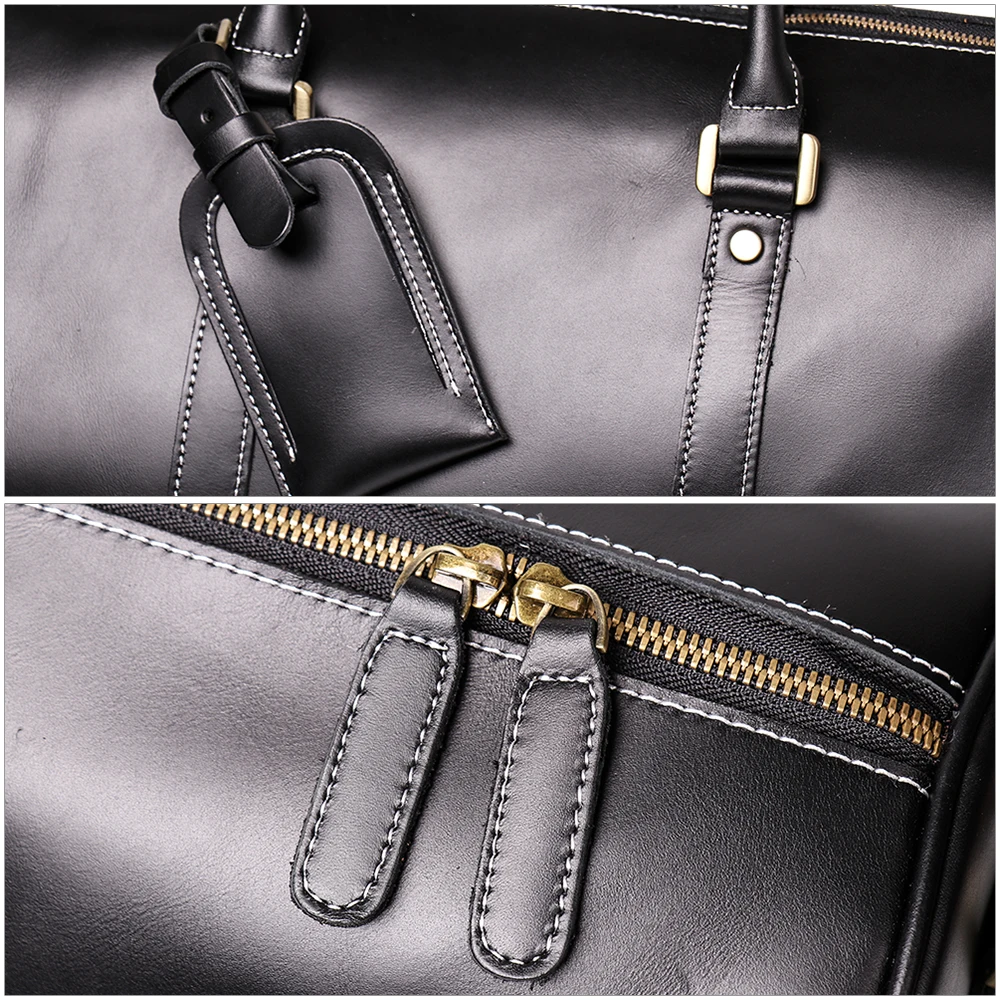 Ykk Zipper Duffle Bag With Shoes Compartment Genuine Leather Weekend Bag Duffel Bag For Outdoor