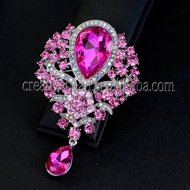 Broche Vintage Strass Rose Années 60 - Bijou Rétro Brillant, Occasion - Idéale Pour Un Look Rétro Glamour