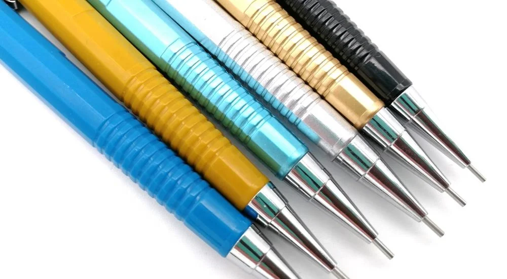 
 Металлический механический карандаш многоугольной формы с верхним ластиком внутри  