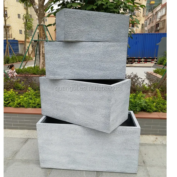 Factory Direct Lightweight Durable High Strength Rectangle Outdoor Concrete Planter Pot Rough Finished