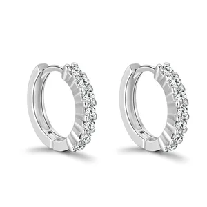 Gift Ready 925 Silver Rhodium Hoop Earrings | 14mm/16mm with Front Cubic Zirconia | Hypoallergenic Women's Jewelry