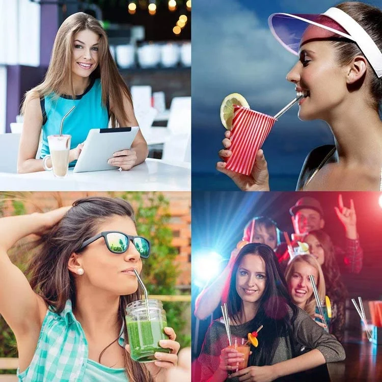 
 Индивидуальный Логотип многоразовые 304 стаканы металлические соломинки набор  