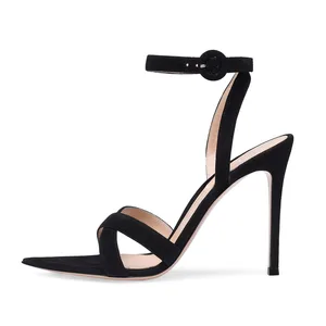 Evening Dress Shoes Ladies Summer Stiletto Heels 2018 Elegant Sandal Women Black Crossed Pointed Toe High Heel Strappy Sandals