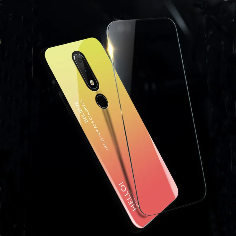 Simple Gradient Tempered Glass Hard Case With Soft Frame Cover for Nokia X6 7 Plus 8 3.1 Plus 7.1 X7 3.1 Plus 9 Phone Coque Capa