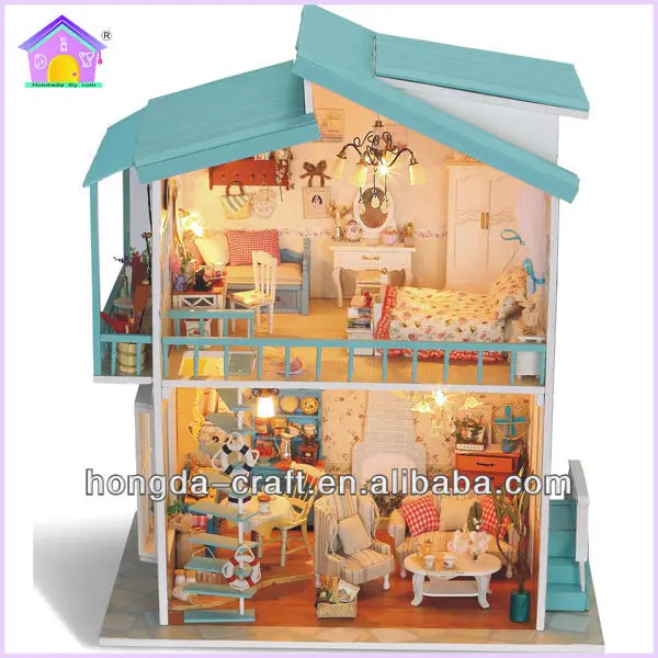 子供のためのライトとシミュレーション家具付きdiy木製ドールハウスミニおもちゃハウス Buy Miniature Wooden House Product On Alibaba Com