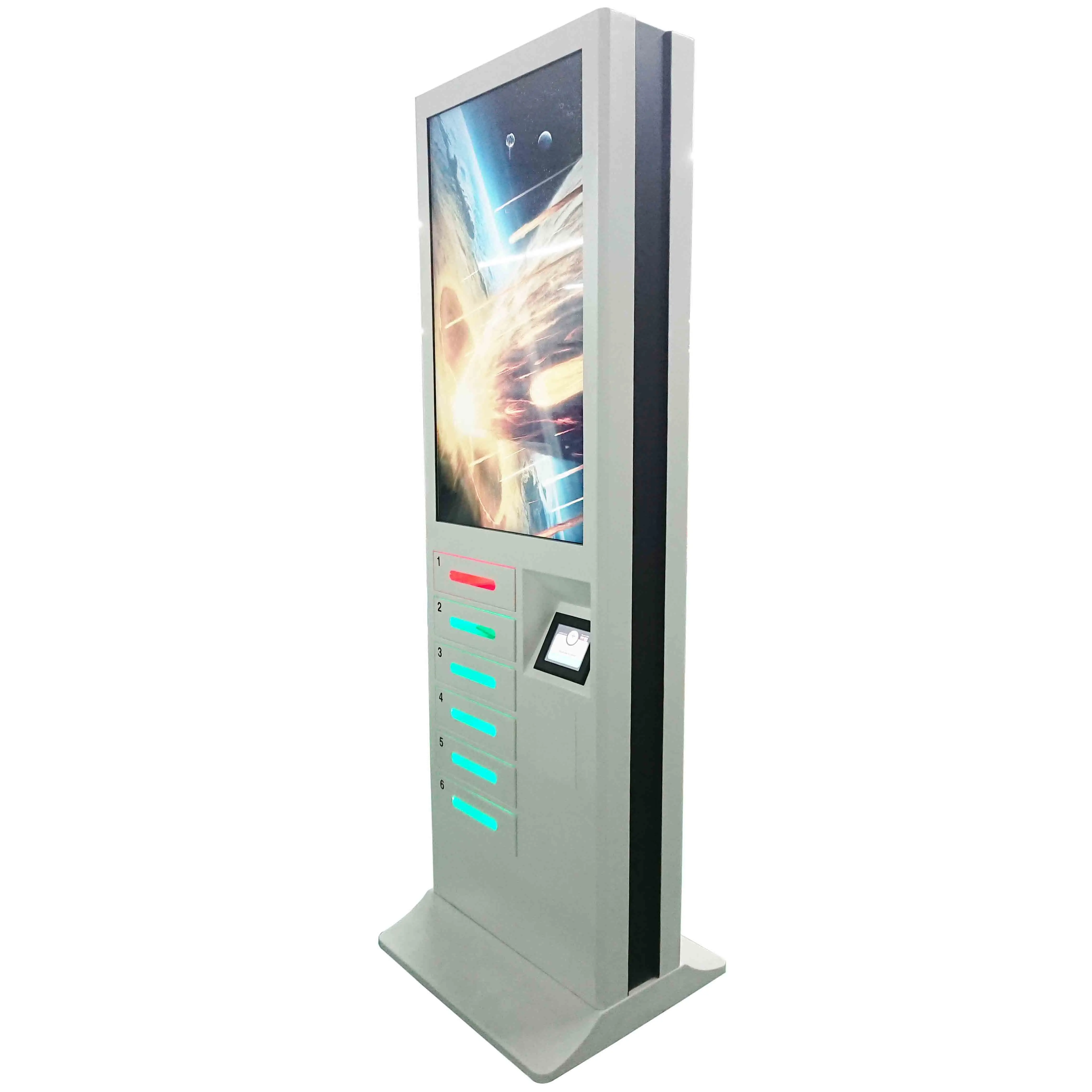 Network Multimedia LCD Digital Signage Mobile Phone Charging Station Kiosk  With Coin Bill Credit Card Payment Function