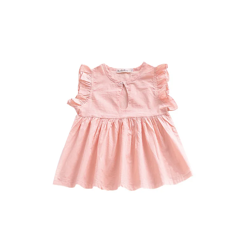 Для маленьких девочек Летняя хлопковая с рюшами без рукавов розовое платье