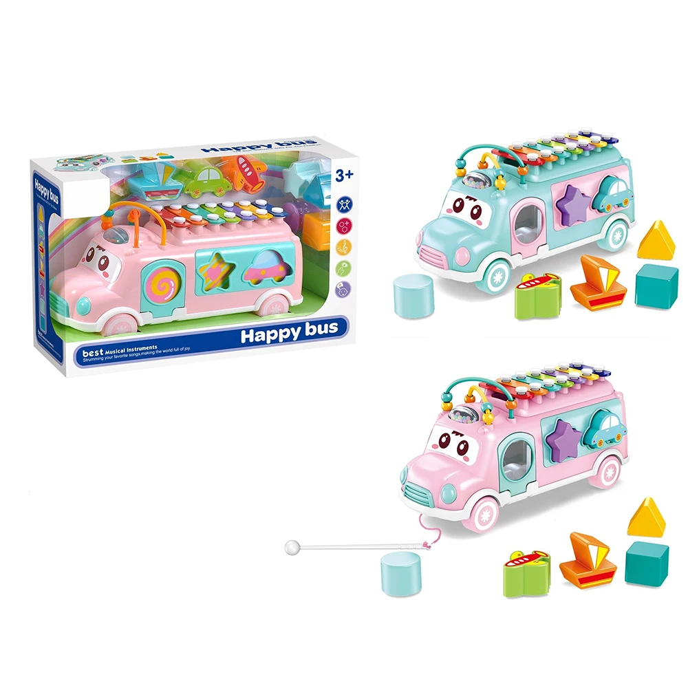 
 3 в 1 игрушки головоломки автобус блоки музыкальный инструмент для ксилофон для детей ясельного возраста  