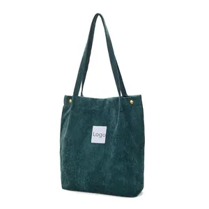 High Quality Custom Logo Foldable Girl Corduroy Shoulder Pouch Lady Corduroy Tote Bag