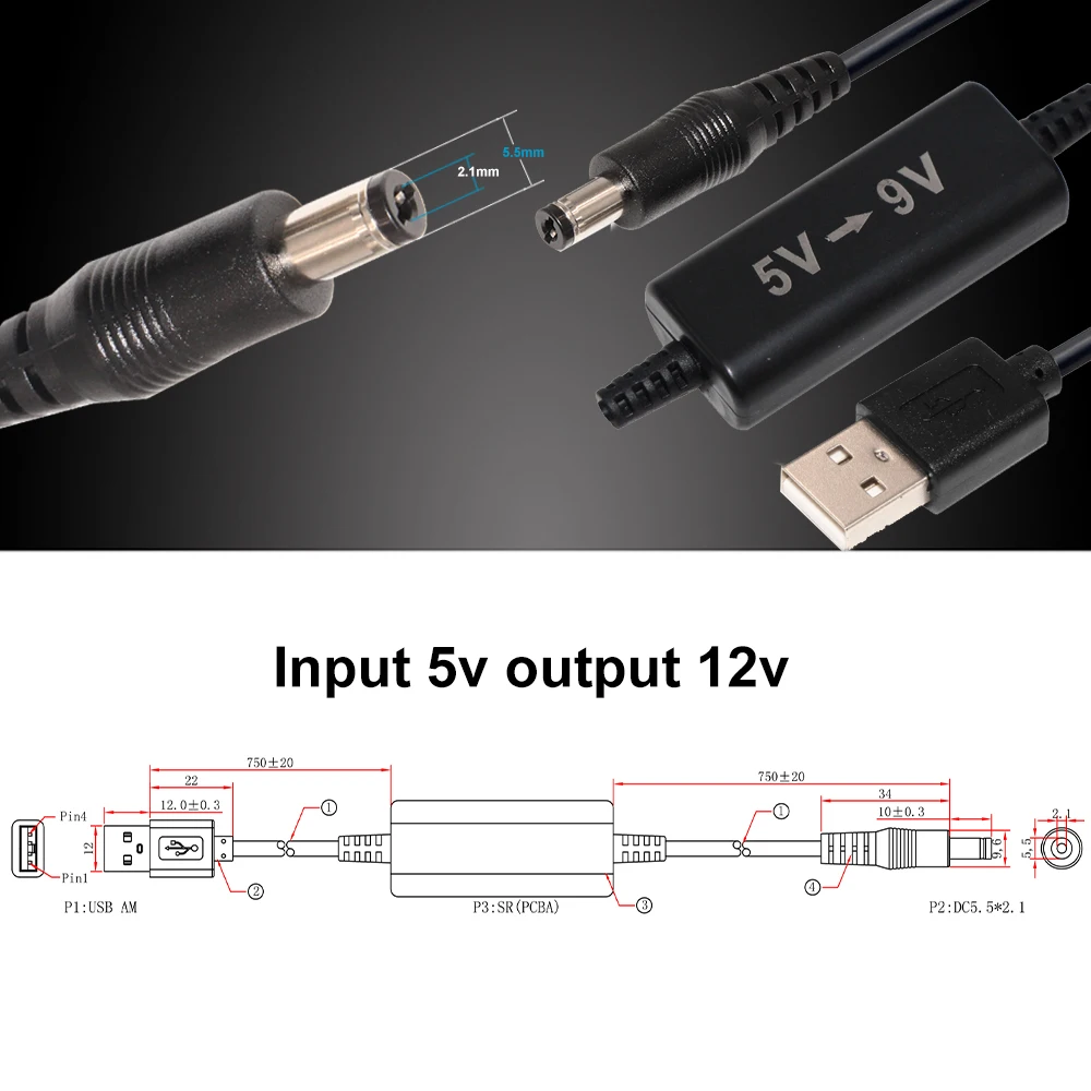 5V To 12v Step Up Av Usb To Dc Plug Module Dc Converter Cable 7