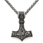 Norse Vikings Amulet PENDANT Necklaces Hammer Of Thor Mjolnir Pendant Leather Rope Necklaces Animal Knot Viking Jewelry