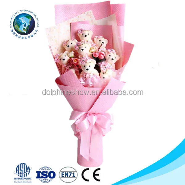 Pretty pink Stuffed Soft Plush Toy Teddy Bear Bouquet  Valentine Gift Cartoon Wedding Flower Bouquet