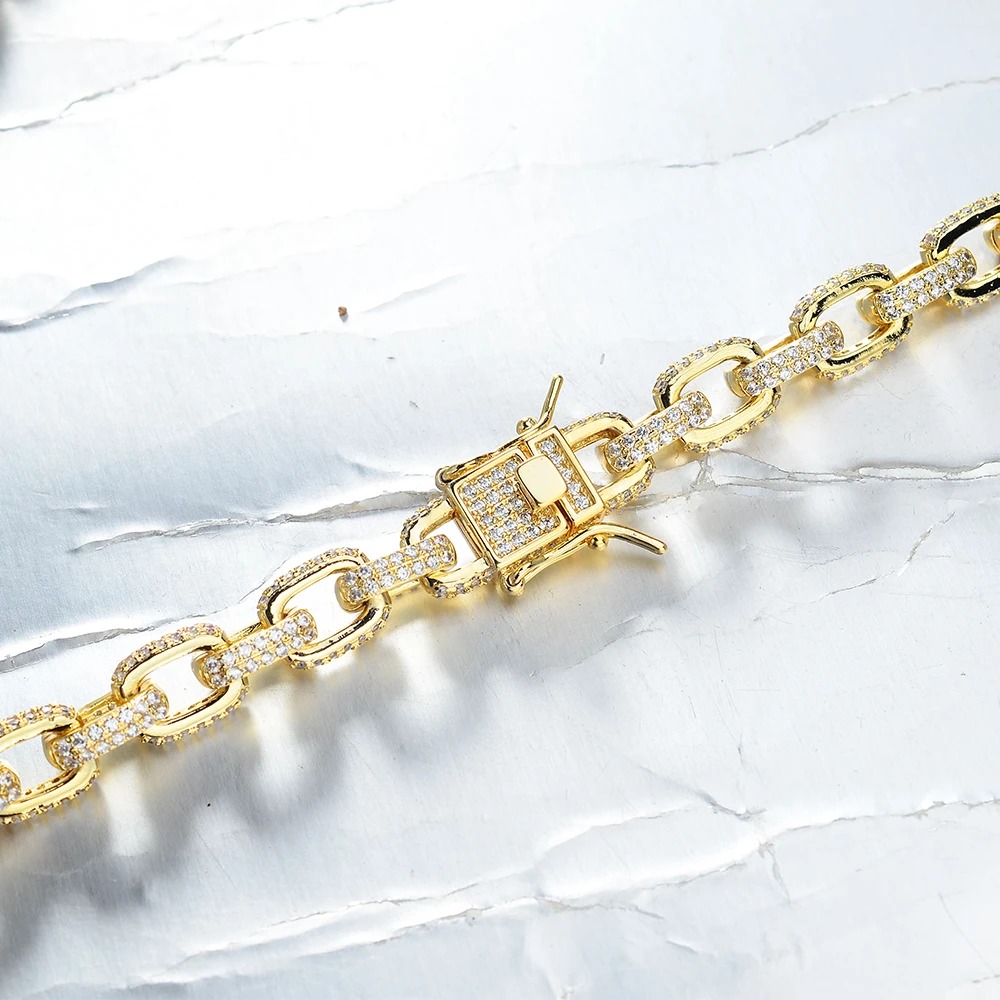 18K Gold Plated Hiphop Bling CZ Men's Rolo Chain Necklace Bulk Yellow Filled Iced out Jewelry for Weddings and Gifts