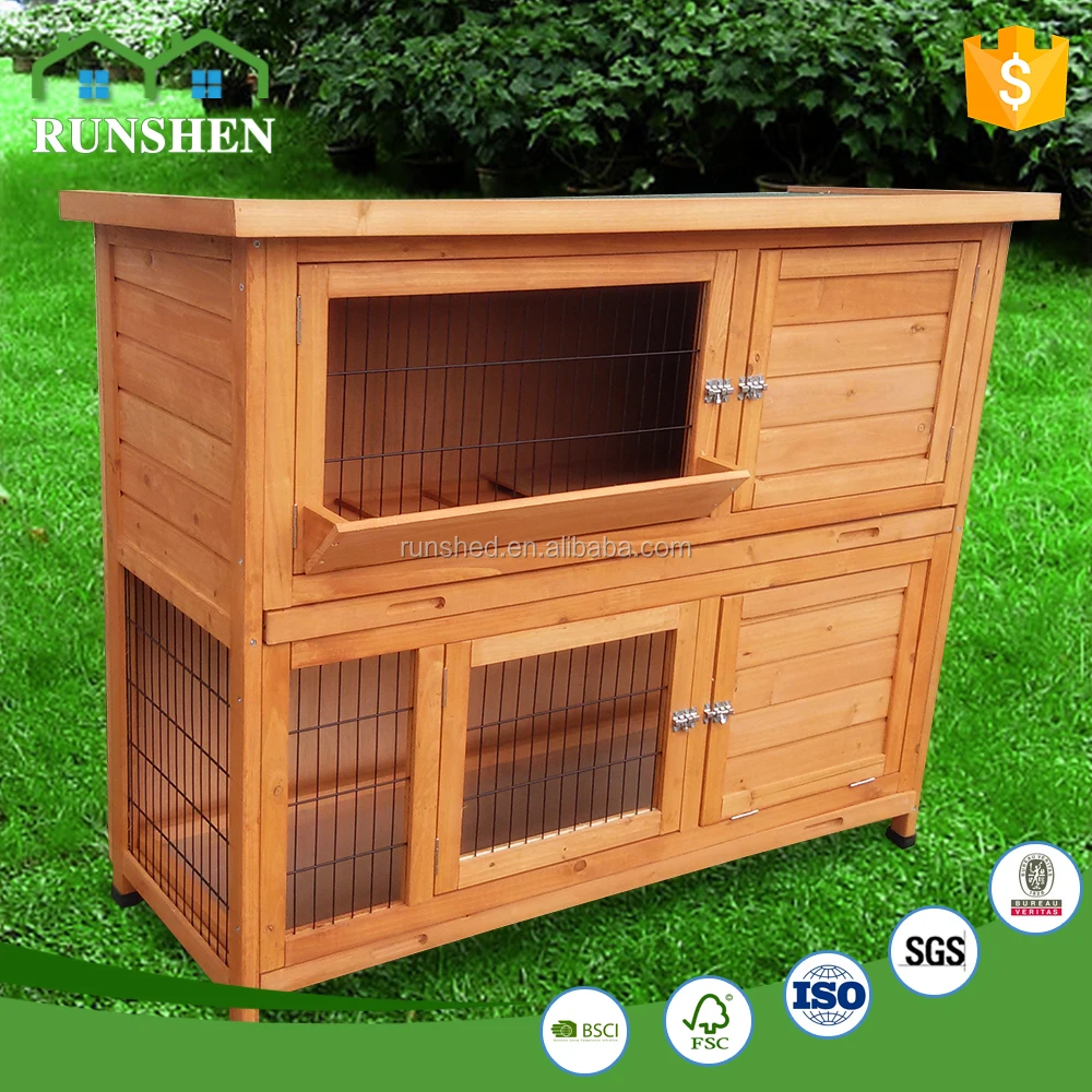 Large Wooden Rabbit Hutch Two Layer Wire Pet House Cage for Puppy Dog Wholesale Customized Pet Cat Rabbit Cage