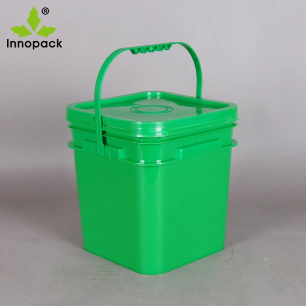10L Green square Plastic Pail with Lid Washing Powder Bucket PP Plastic Container