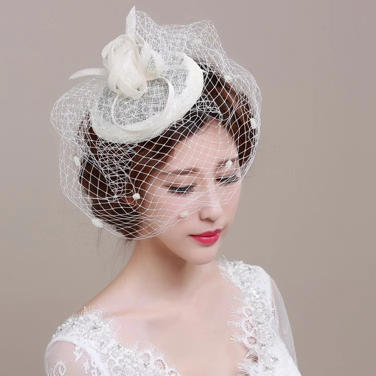 Wedding Fascinator Veil Feather Headband Hats Women Brides Hair Accessories 