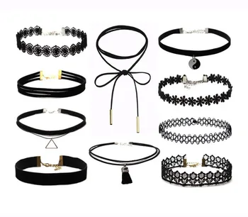 Popular choker necklace set 10 styles mixed black lace chocker necklace, black velvet leather choker 2018 LX029