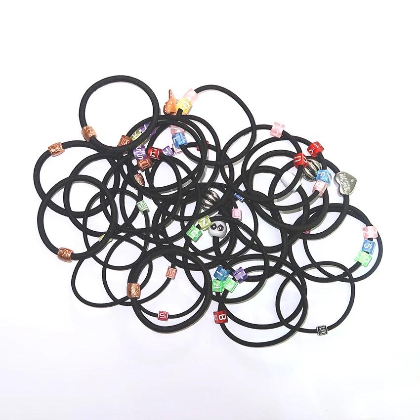 Cheap Candy Color Beaded Elastic Hair Tie Decorated Ponytail Holders for Kids