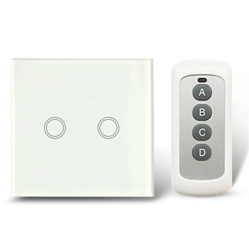 2 GANG 1 WAY TOUCH LIGHT SWITCH WHITE GLASS & REMOTE CONTROL 