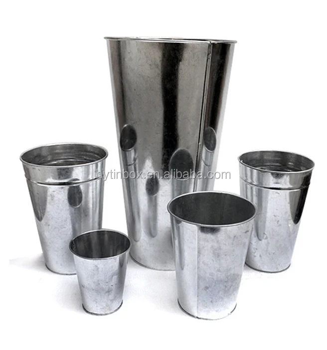Cone Shape Large Galvanized Steel Metal Tall French Flower Pots