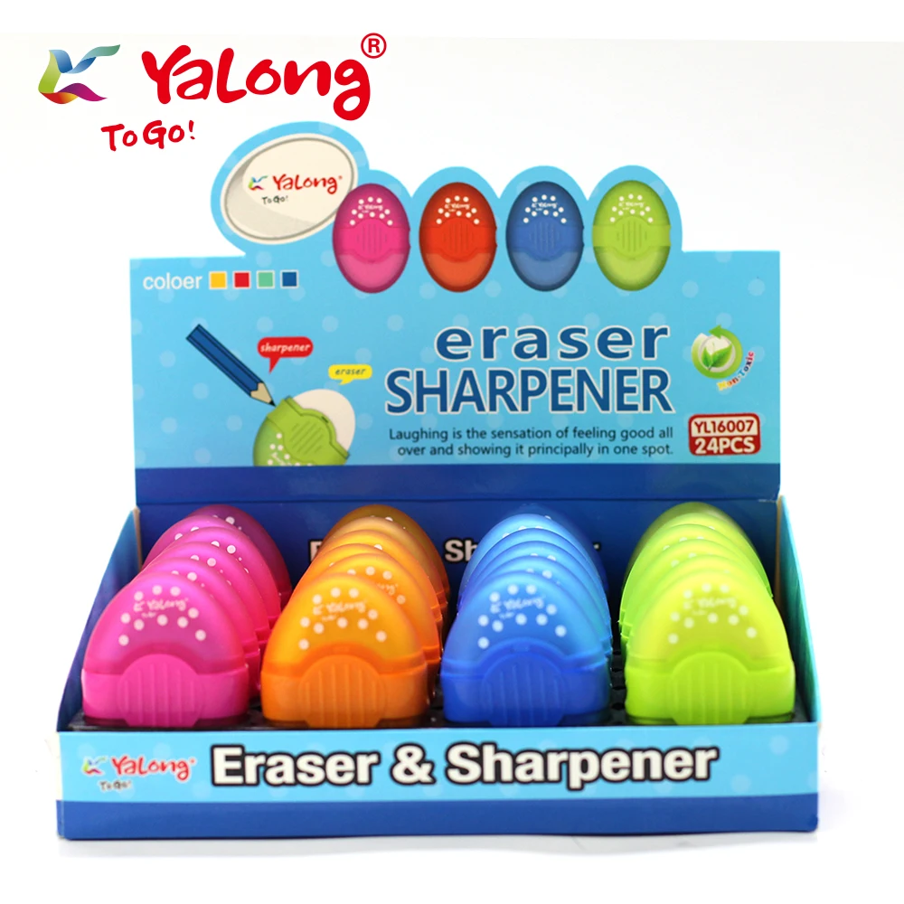 yl16007 high quality student white soft oval pencil tpr eraser with sharpener