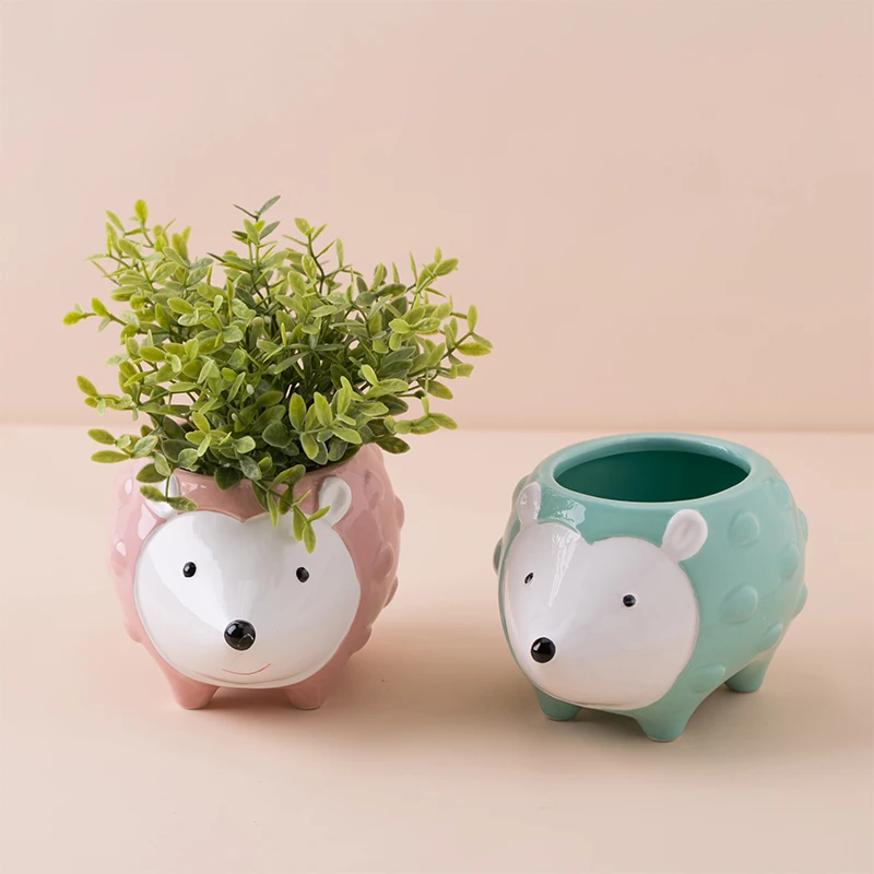 Decorative Cute Cheap Ceramic Animal Hedgehog Shaped Planter Pot