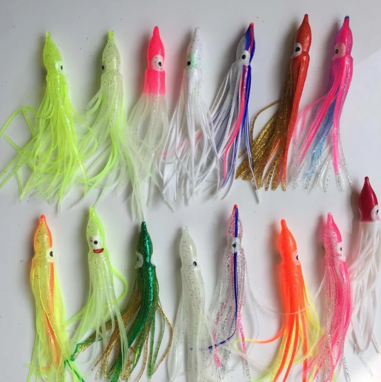 10pcs Soft Plastic Octopus Squid Skirt Fishing Lures 12in/30cm | Saltwater Trolling Lure Set