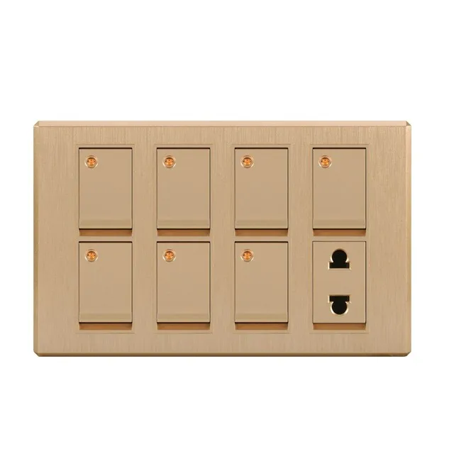 Single Panel Wall Switch Socket 10 Gang Pakistan Style Iron Plate 16A Max. Current 250V Max. Voltage