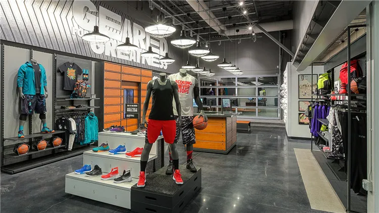 Free Design Sports Display Rack Men Sports Shoes Shop Interior Design Display Wall Shelf
