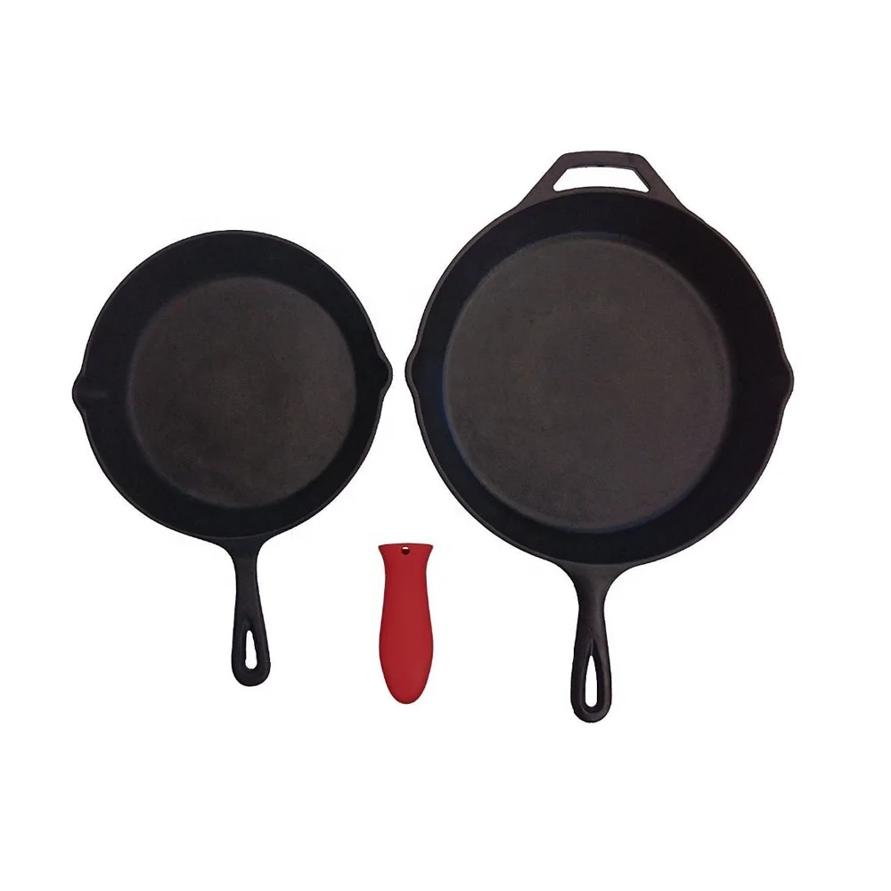 Lodge 10.25 inch Cast Iron Skillet. Pre-Seasoned 10.25-Inch Cast Iron Skillet with Red Silicone Hot Handle Holder. 10.25