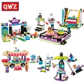 QWZ Elves Princess Friends Series Space Ship Amusement Park Park Bumper Cars Hot Dog Van Building