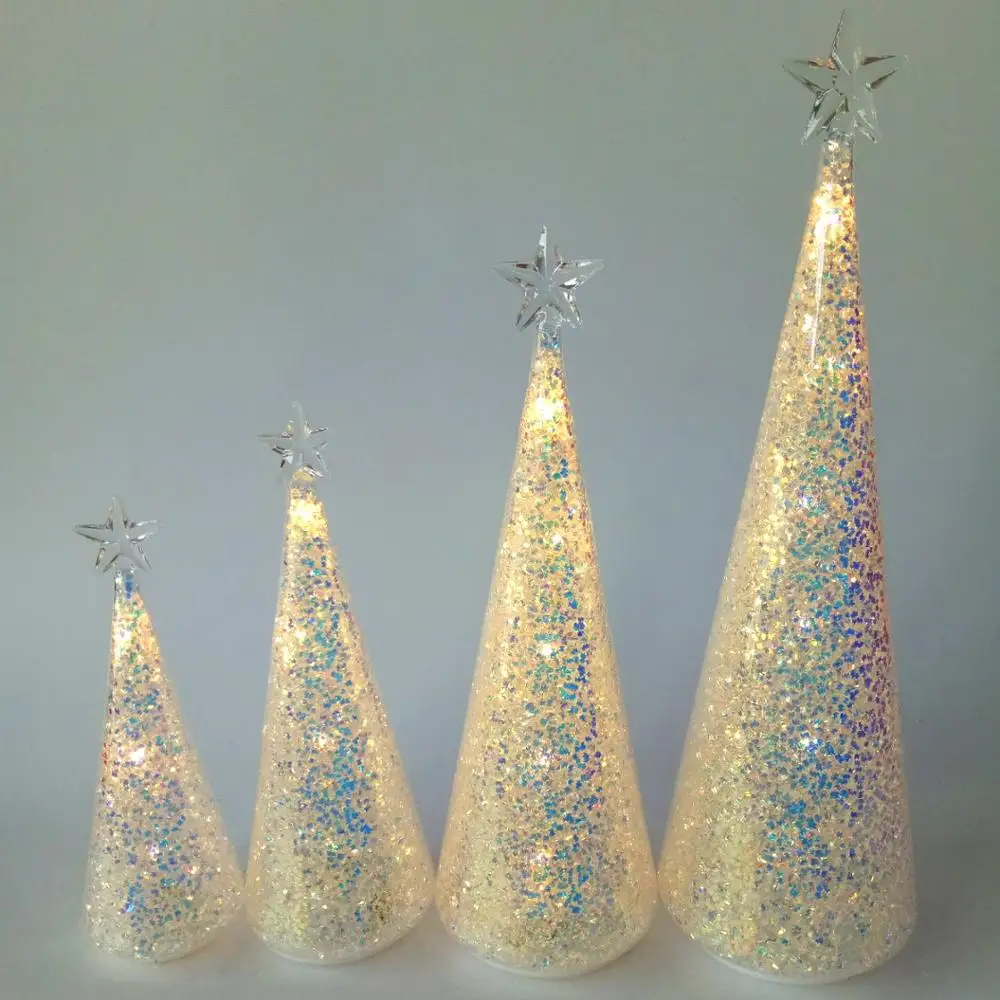 New arrival glass Christmas tree decoration with glitter and LED  inside for xmas decor tabletop christmas trees custom form ch