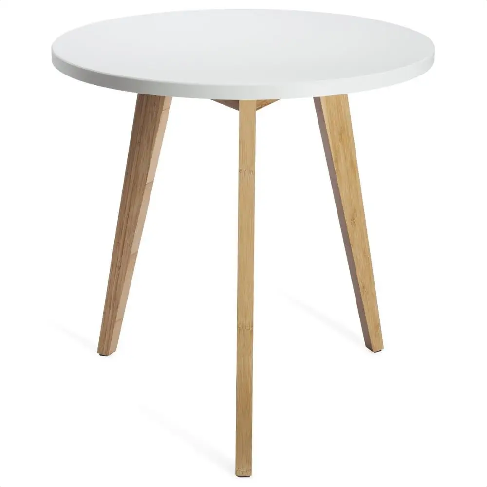 круглый белый стол на деревянных ножках
