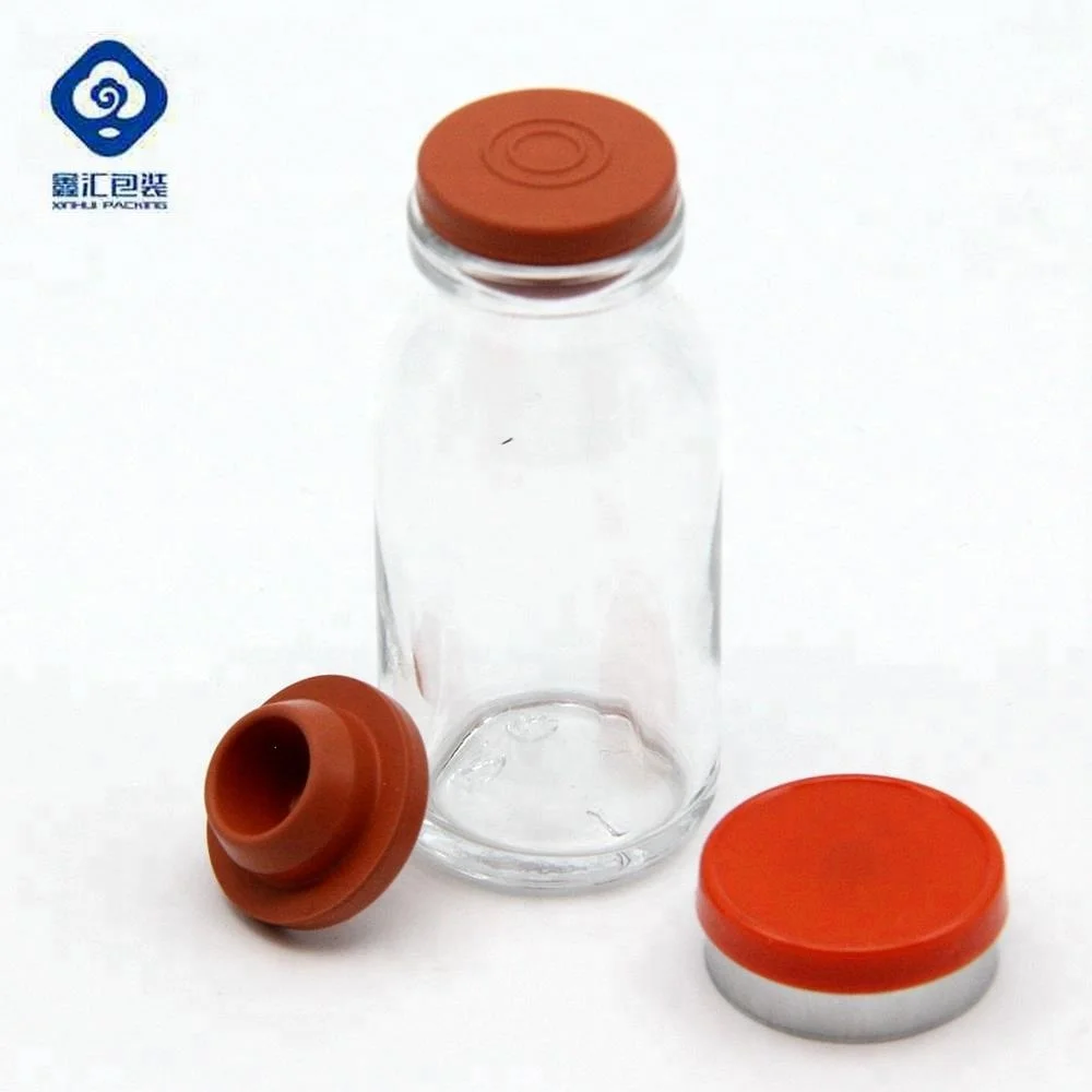 Медицинские стеклянные флаконы, красные бутилкаучуковые пробки 20 мм