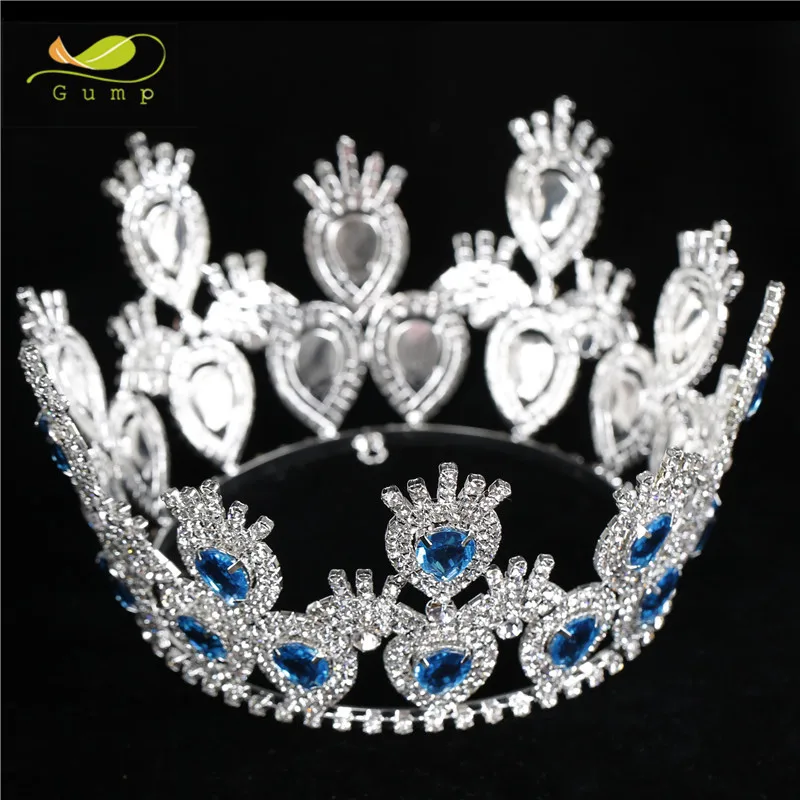 Пользовательские полные круглые синие хрустальные короны