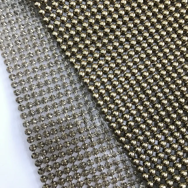 Sparkling Metallic Sequin Cloth Hot Fix Metal Beaded Mesh Sheet Aluminum Chain Mail Fabric for Curtains