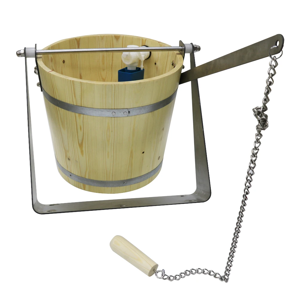 Sauna Shower Bucket Including Mechanism of Water Filling and Holder for Ceiling or Wall Assembly