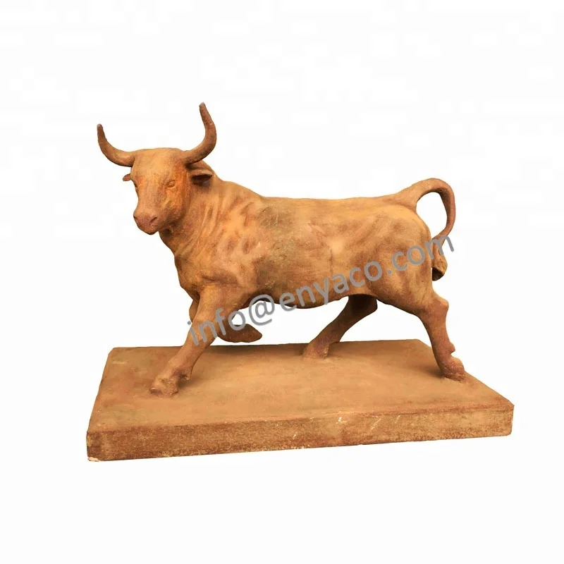 Giant Iron Casting Lifesize Charging Bull Statue Figure on Plinth, Garden Lawn Ornaments Large Animal Sculpture
