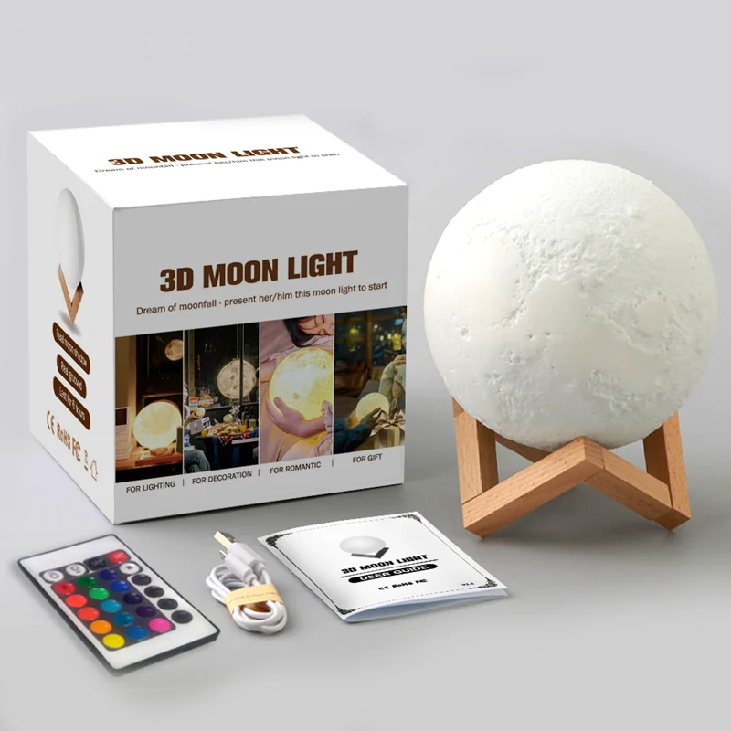 3d Molding Moon LED Night Light Lamp USB Charging Touch Control Gift 