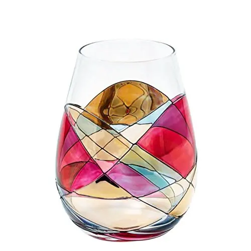 Unique Hand Painted Gifts Stemless Wine Glass for Anniversary