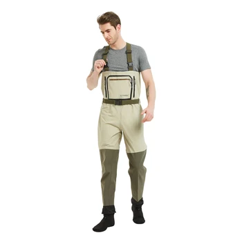 Wholesale breathable 3 layer 5 layer chest pocket waders custom waterproof fly fishing wader for men
