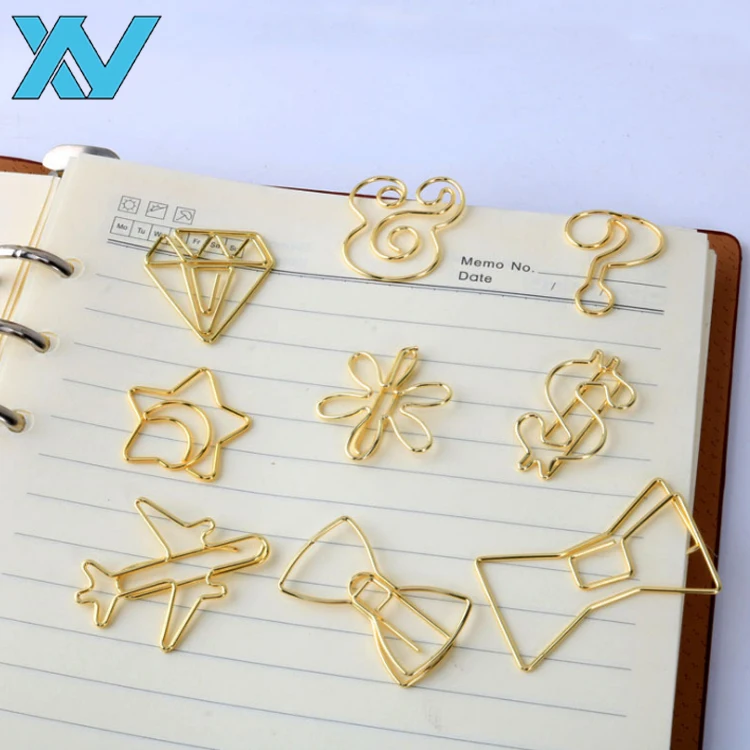 Металлическая железная проволока зажим для бумаги доллар рыба стрела звезда бриллиантовый лук самолет музыкальная нота золотые скрепки