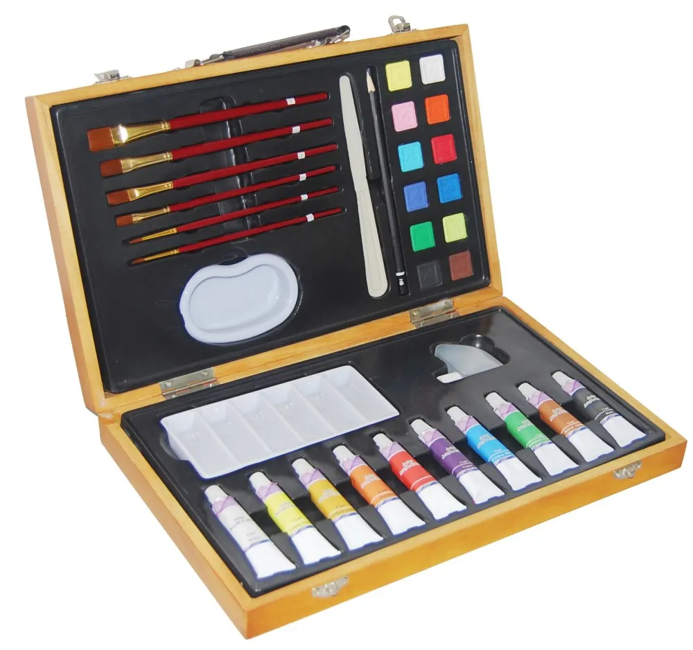 Набор из 34 предметов для рисования с деревянным чехлом