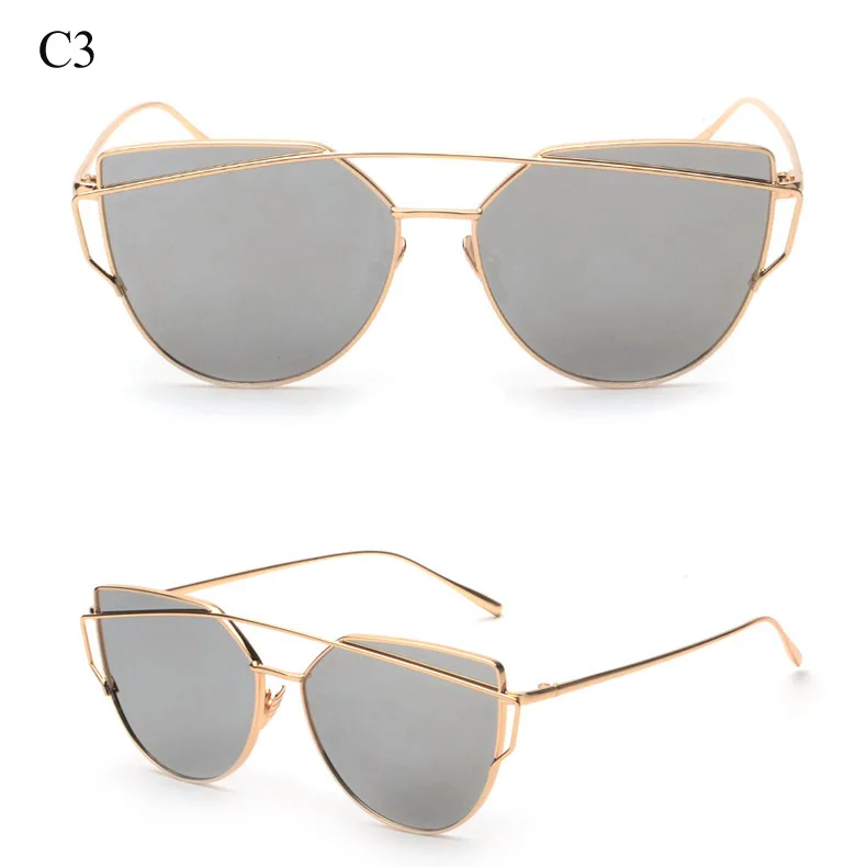 Cat Eye Sunglasses Women Vintage Fashion Metal Frame Mirror Sun Glasses ...
