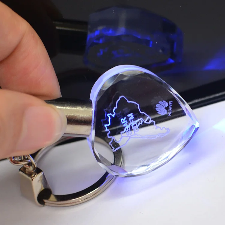 Оптовая продажа 3D лазерная гравировка пустая стеклянная рамка для фотографий брелок прозрачный светодиодный хрустальный ключ брелок
