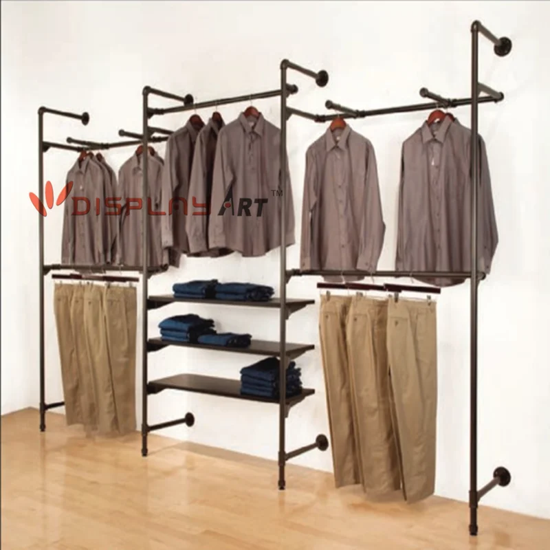 92x25 CM Industrial Pipe Clothes Rail Shelf Clothing Rack Wall Mounted Custom 