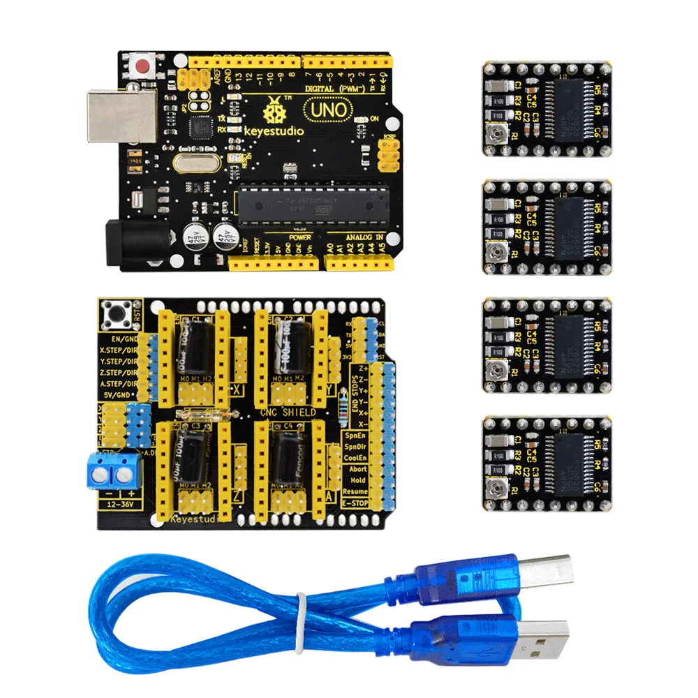 Keyestudio ЧПУ комплект для arduinos щит с V3 + UNO R3 4 шт. DRV8825 драйвер/GRBL Совместимость