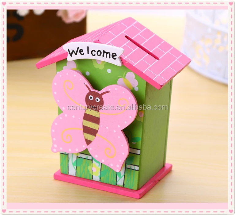 
 Копилка в форме домика с милыми животными, деревянная копилка для денег и монет  