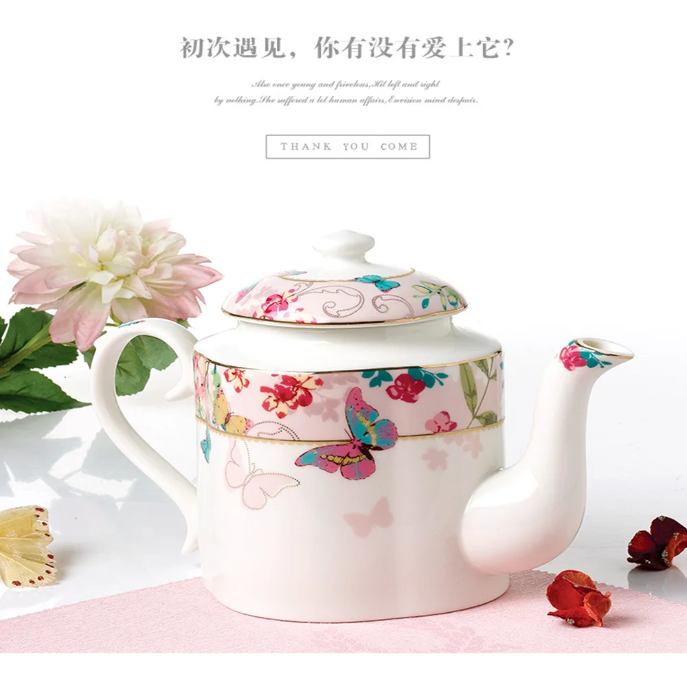 Big round Ceramic Tea Pot 800ml Sweet Flower Design Antique Style Porcelain Drinkware for Coffee and Tea for Parties