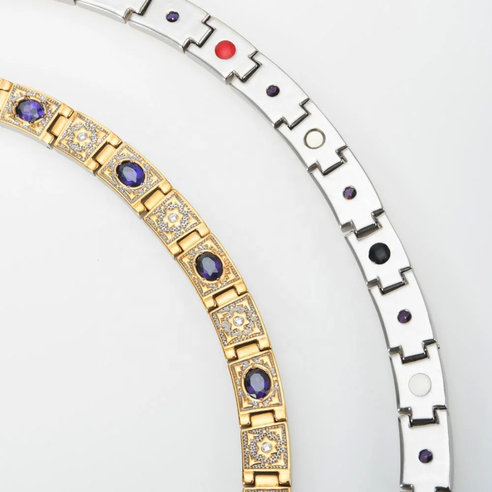 Био-магнитное титановое ожерелье с кристаллом, позолоченное, четыре в одном